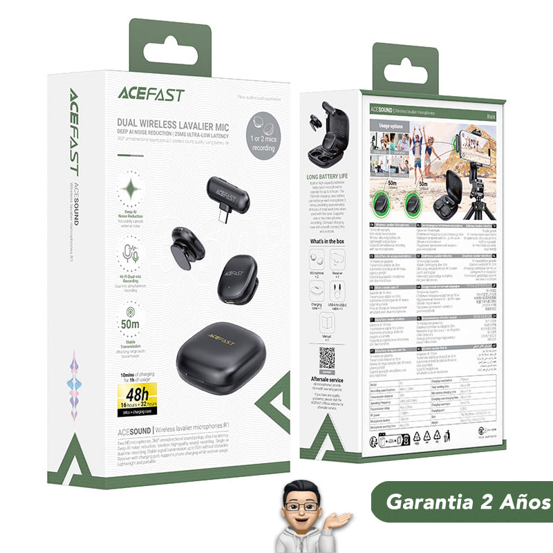 ACEFAST R1 Micrófono Dual de doble receptor de solapa