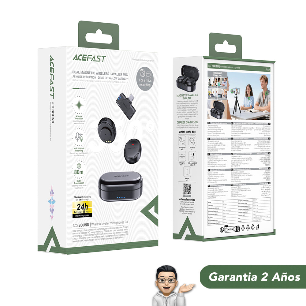 ACEFAST R3 Micrófono Dual de doble receptor de solapa