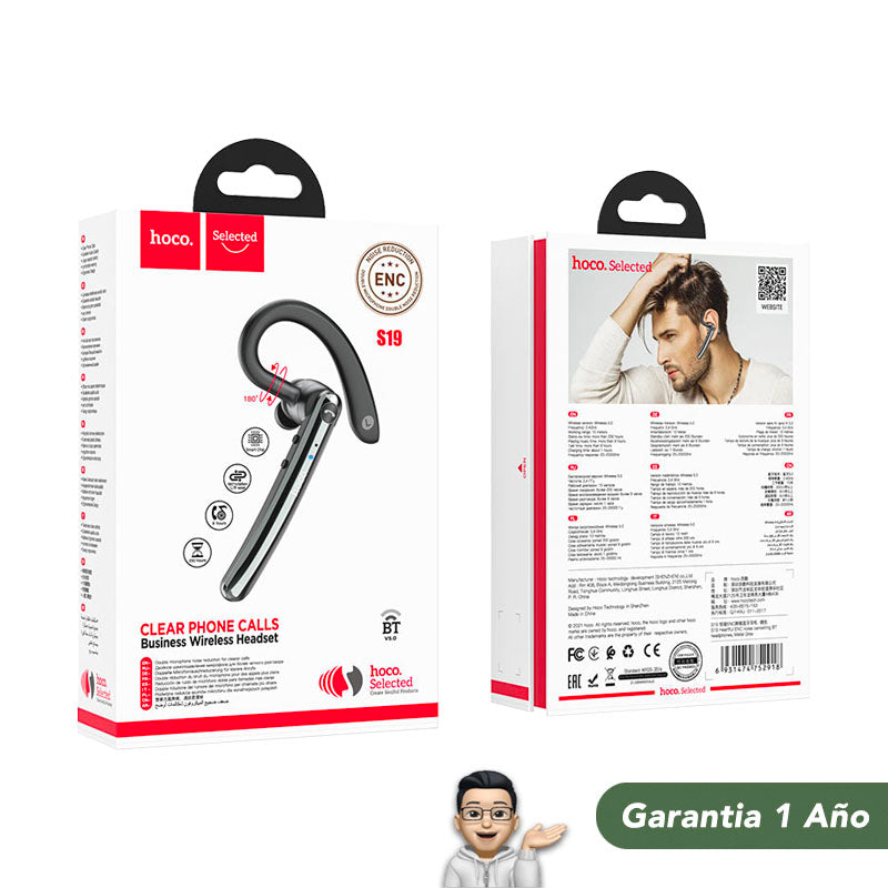 HOCO S19 Manos Libres Bluetooth con Reducción de Ruido