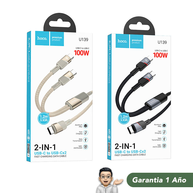 HOCO U139 Cable Tipo C a Tipo C / 100 Watts / 1.2 metros