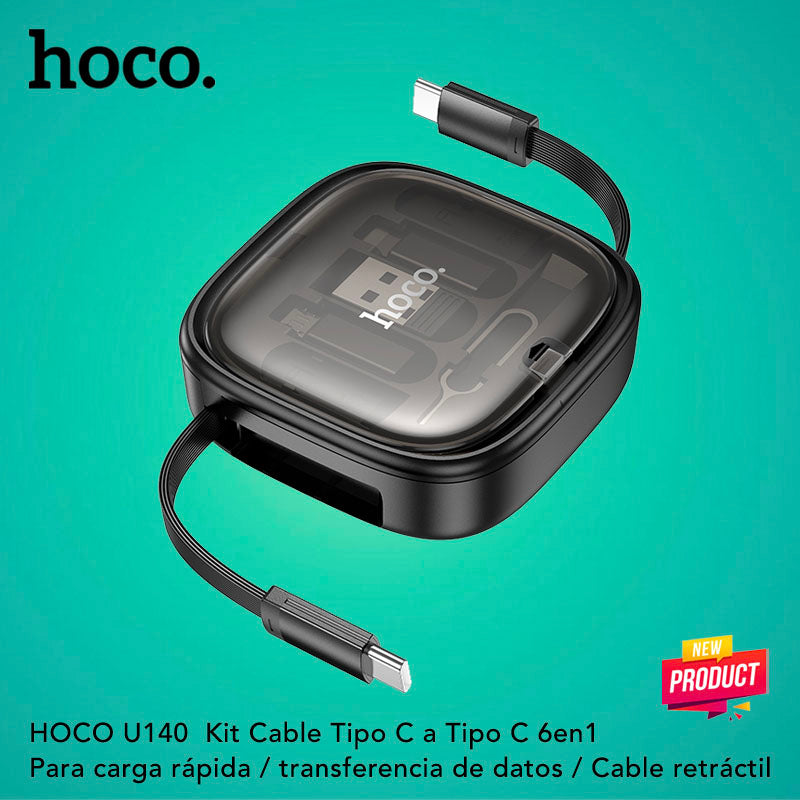 HOCO U140 6en1 Cable Tipo C a Tipo C / 60 Watts / 0.95 Metros