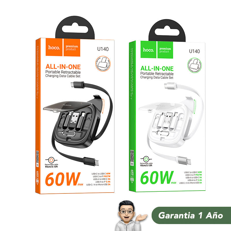 HOCO U140 6en1 Cable Tipo C a Tipo C / 60 Watts / 0.95 Metros