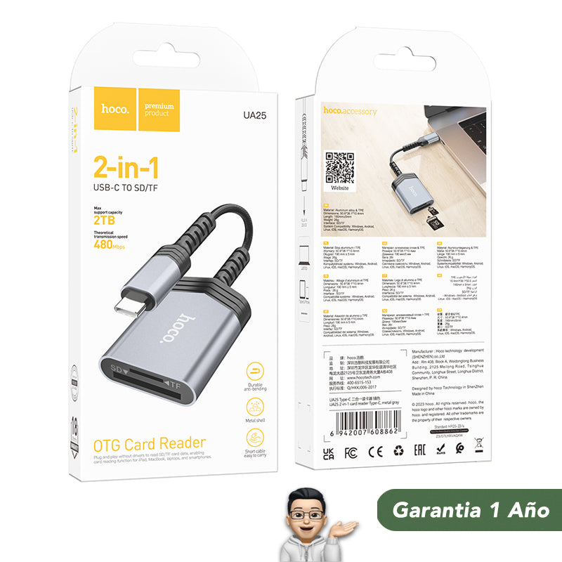 HOCO UA25 Lector de Memoria SD / Micro SD a Tipo C