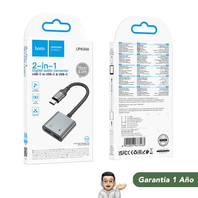 HOCO UPA34A Adaptador Tipo-C a Audio y Carga 2en1