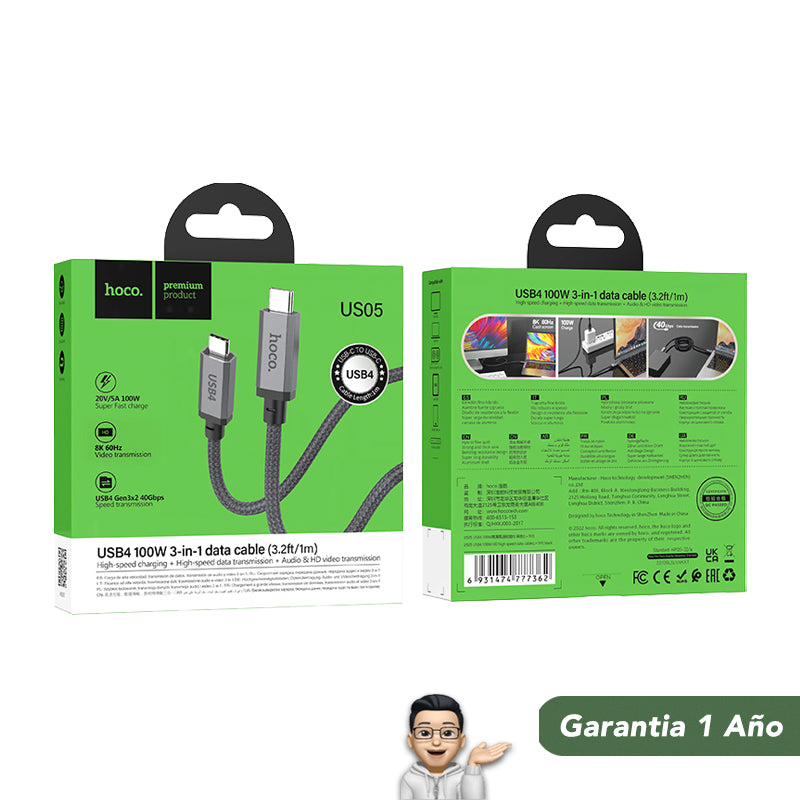 HOCO US05 Cable Tipo C / USB 4.0 40Gbps / 100 Watts PD