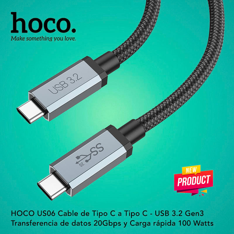 HOCO US06 Cable Tipo C / USB 3.2 Gen2 20Gbps / 100 Watts PD