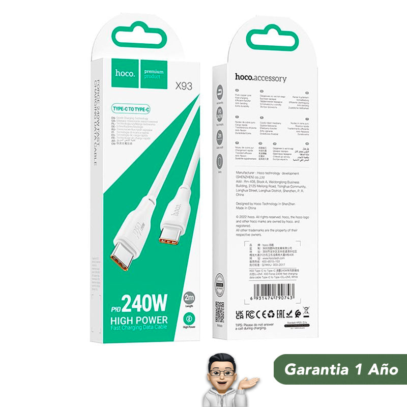 HOCO X93 Cable Tipo C a Tipo C / 240 Watts / 1 y 2 metros