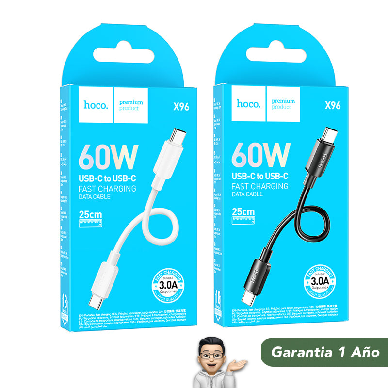 HOCO X96 Cable Tipo C a Tipo C / 60 Watts / 0.25 metros