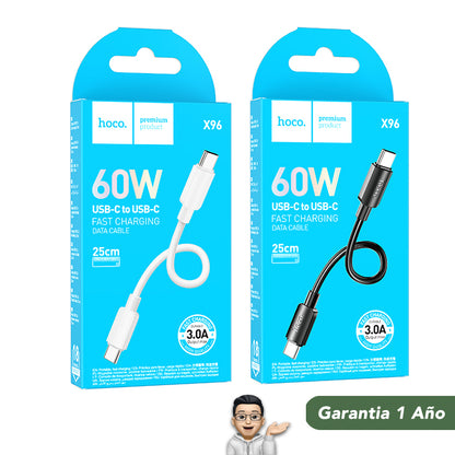 HOCO X96 Cable Tipo C a Tipo C / 60 Watts / 0.25 metros