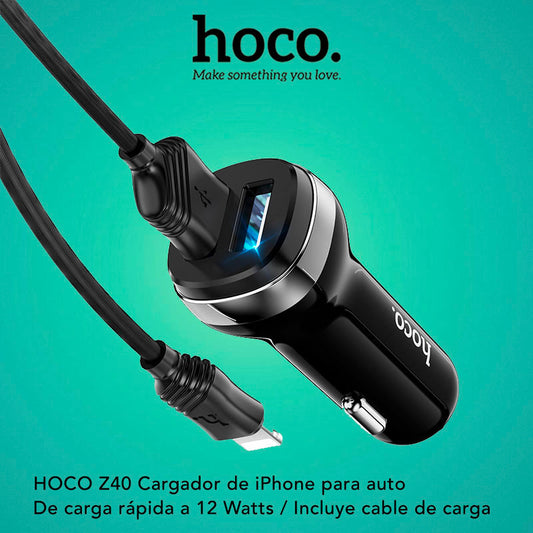 HOCO Z40 Cargador de Auto con cable para iPhone