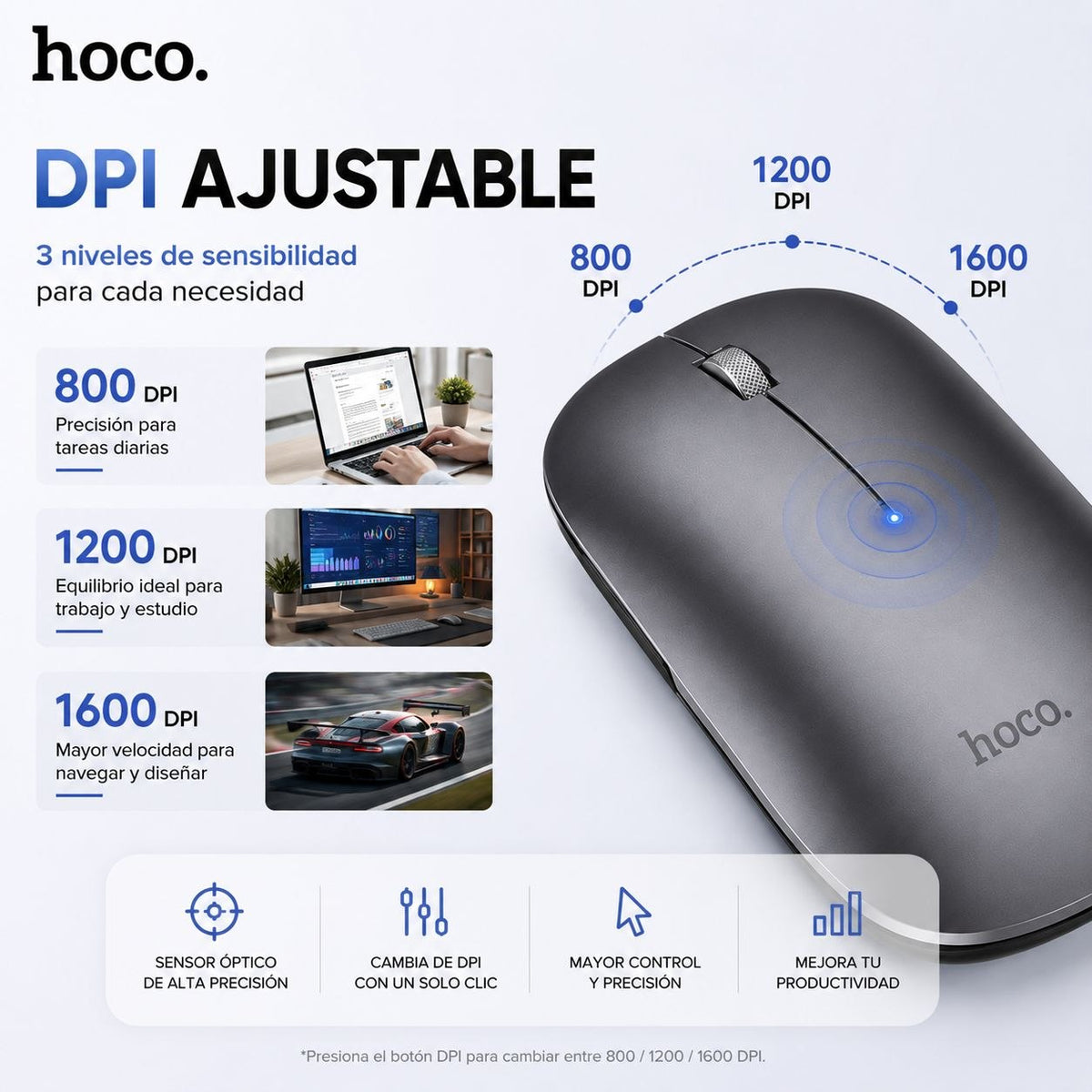 HOCO GM43 Mouse inalámbrico y Bluetooth