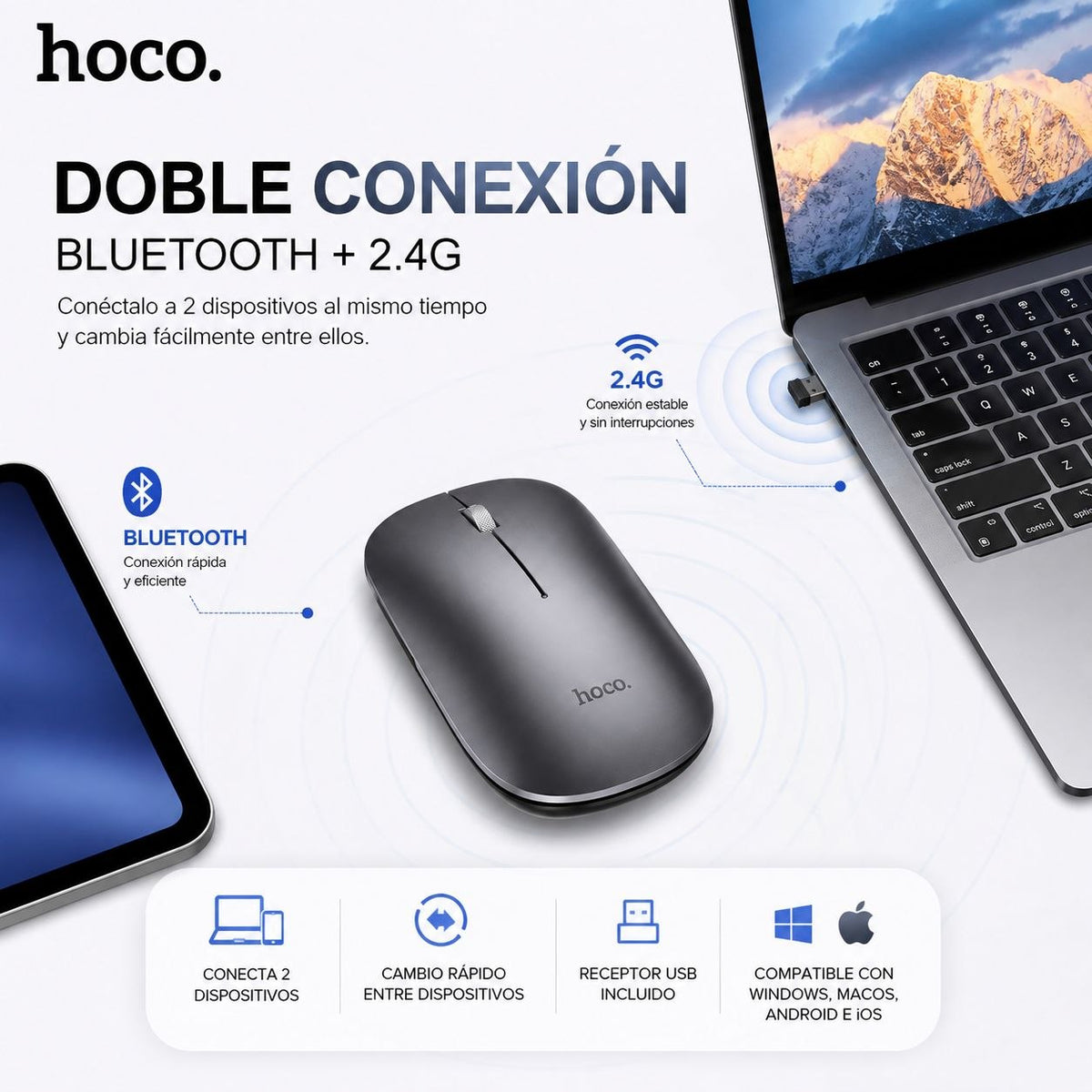 HOCO GM43 Mouse inalámbrico y Bluetooth