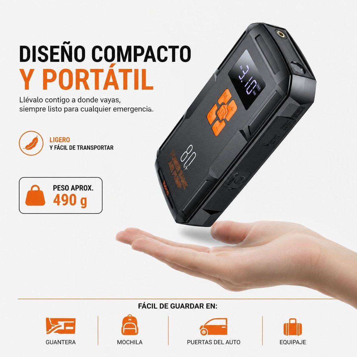 HOCO QS2 Inflador y Arrancador de batería de 8.000 mAh