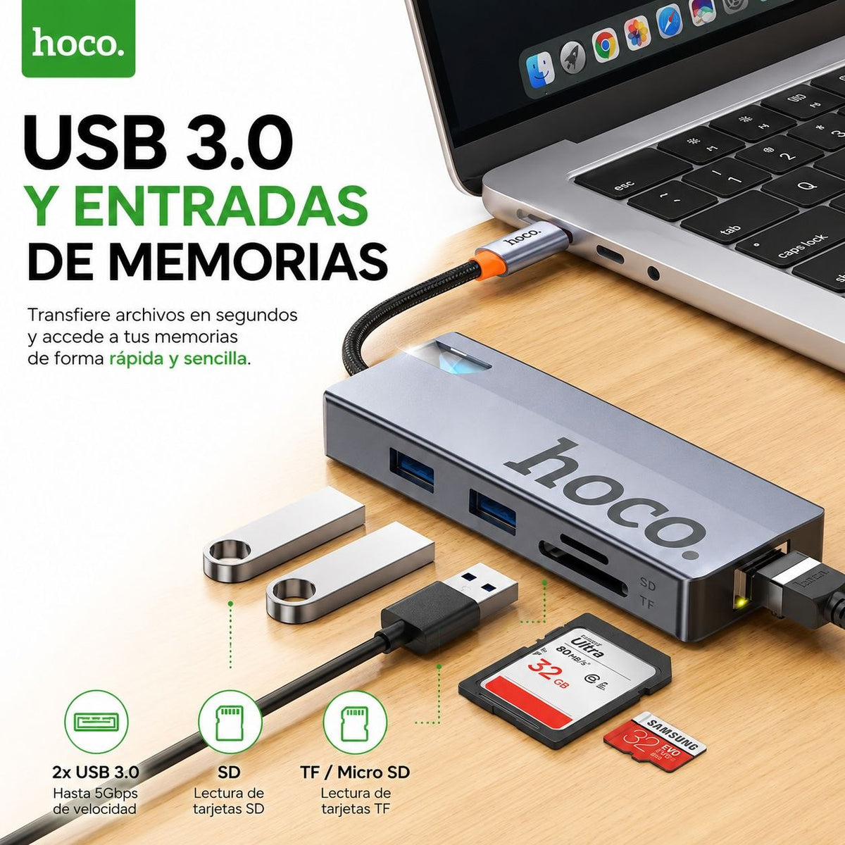 HOCO HB52 Adaptador HUB Tipo-C 8en1