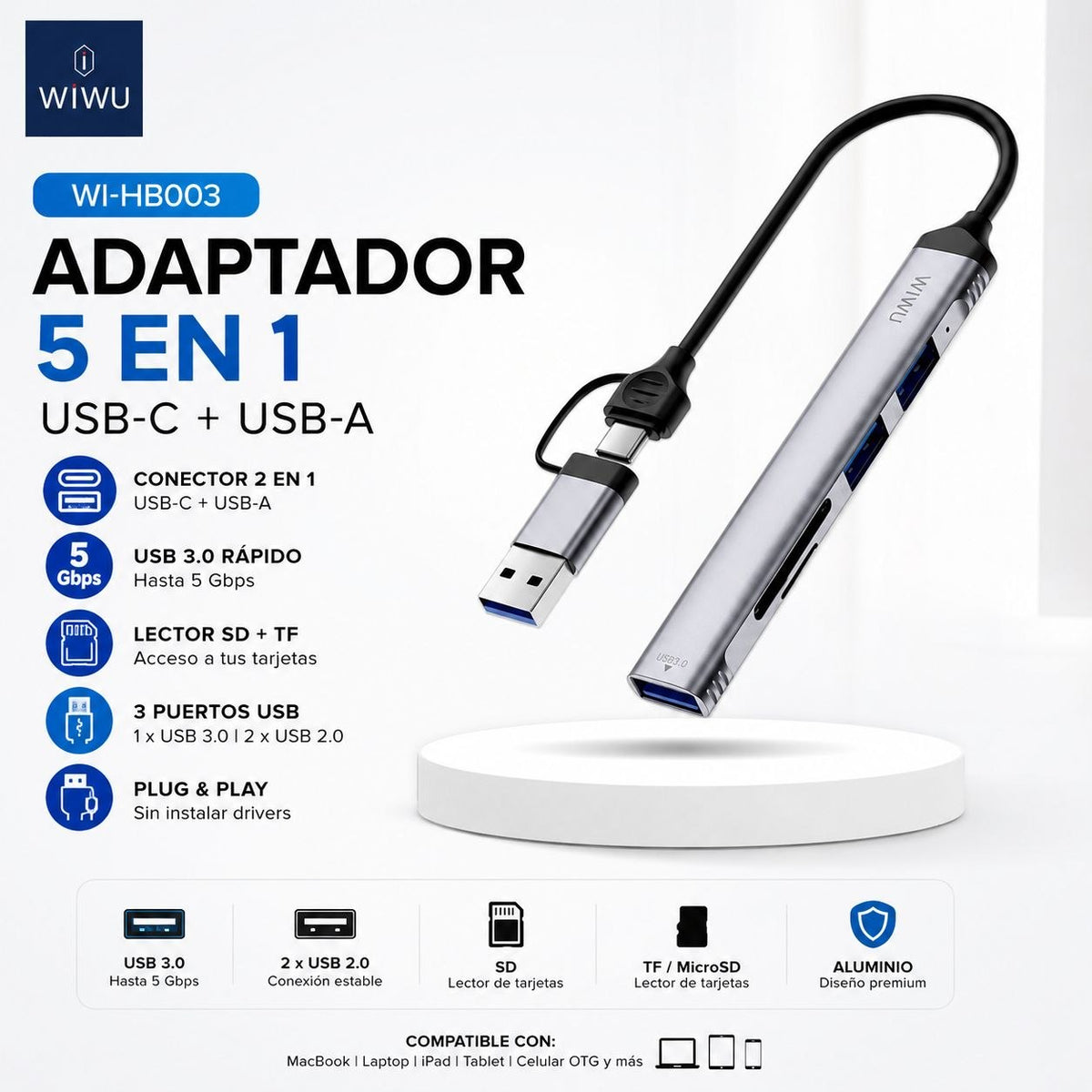 WIWU Wi-HB003 Adaptador HUB Tipo-C 5en1