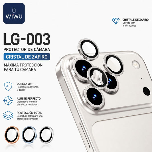 WIWU LG-005 Protector de Cámara Zafiro para iPhone 17/16 Pro Max
