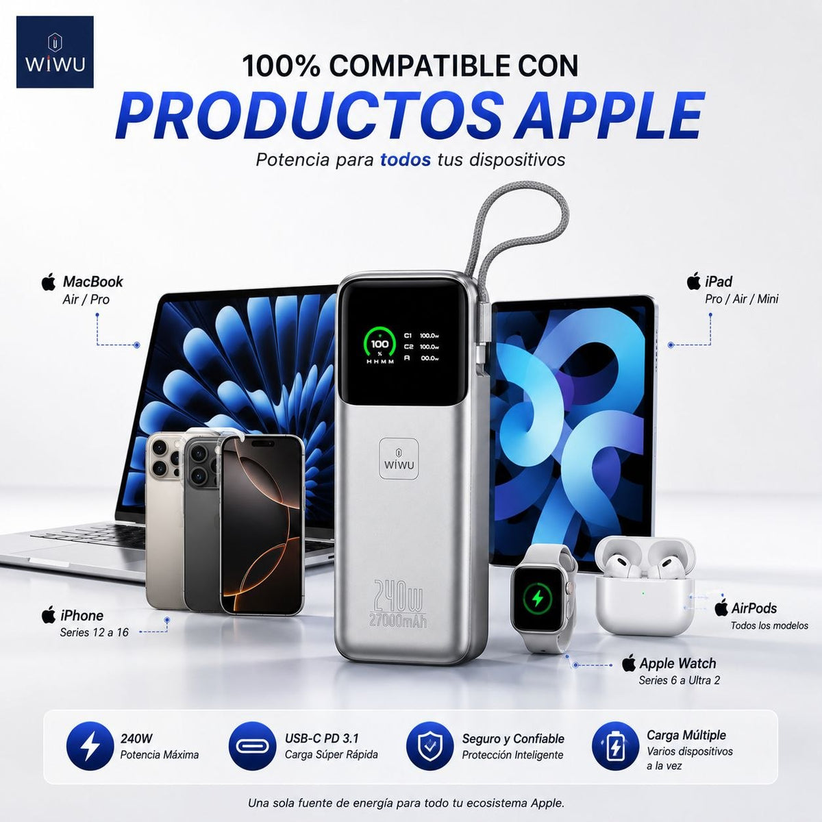 WIWU PM201 de 27000 mAh Carga Rápida 240 Watts