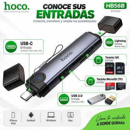 HOCO HB56-B Lector de Memoria Tipo C / Lightning 3en1