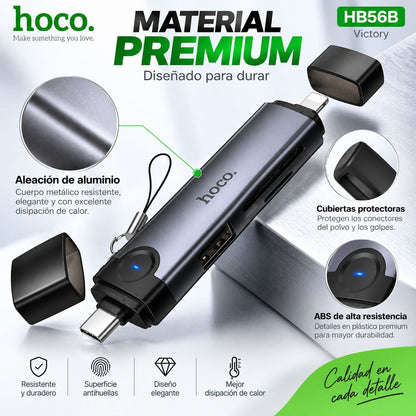 HOCO HB56-B Lector de Memoria Tipo C / Lightning 3en1