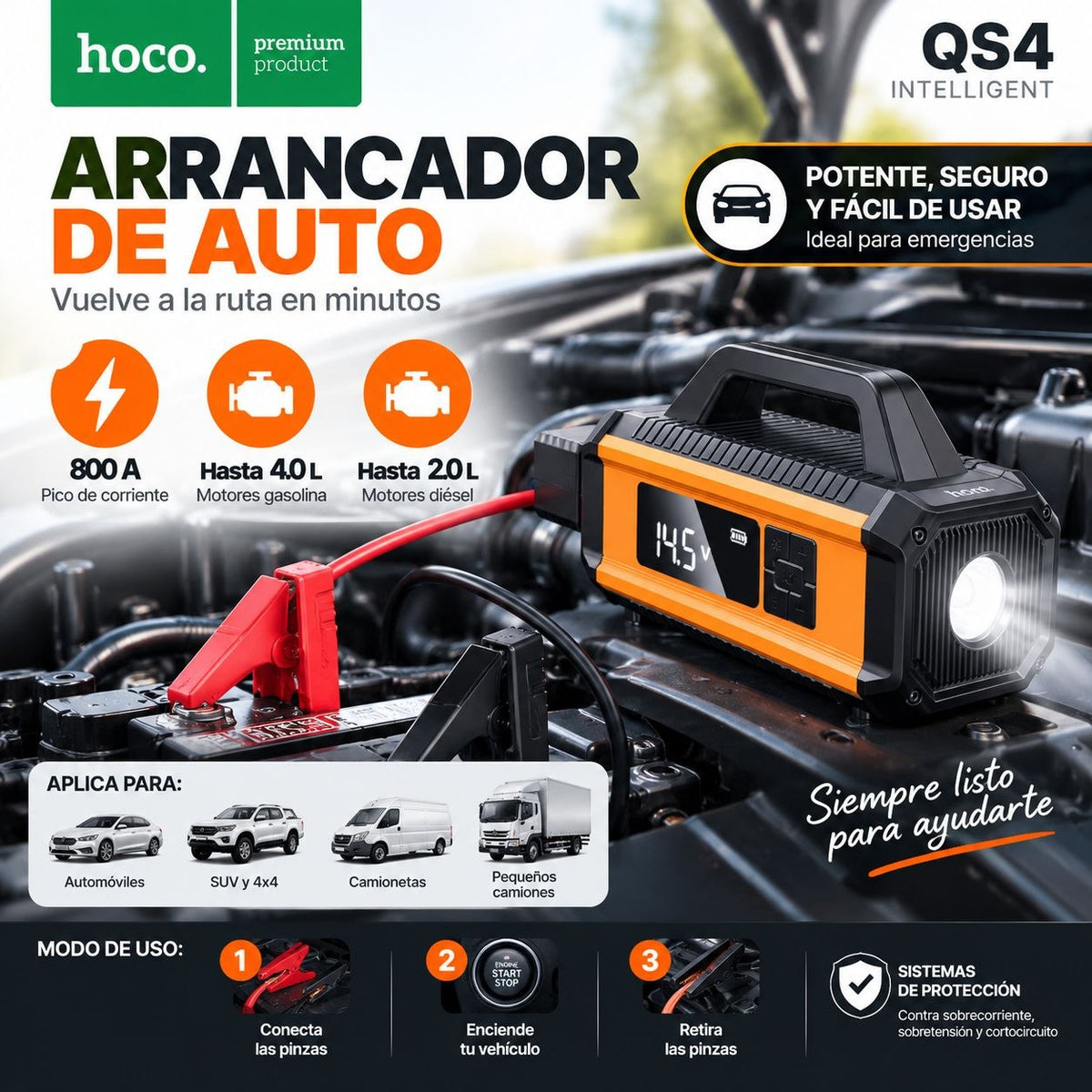 HOCO QS4 Inflador y Arrancador de batería de 10.000 mAh