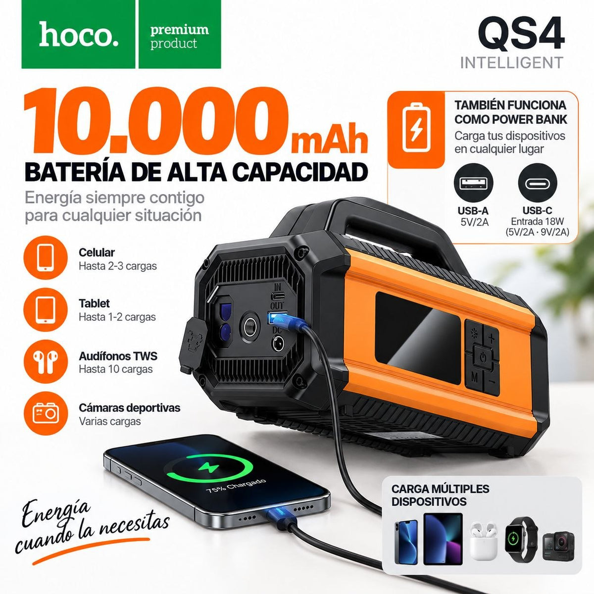 HOCO QS4 Inflador y Arrancador de batería de 10.000 mAh