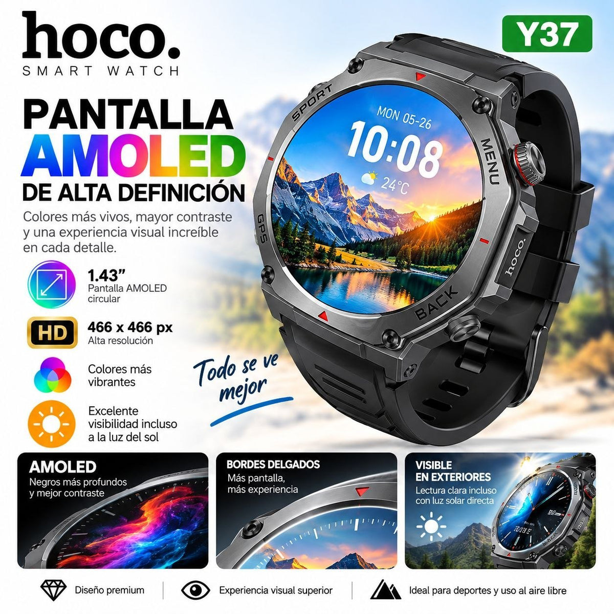 HOCO Y37 Smart Watch AMOLED GPS para Llamadas