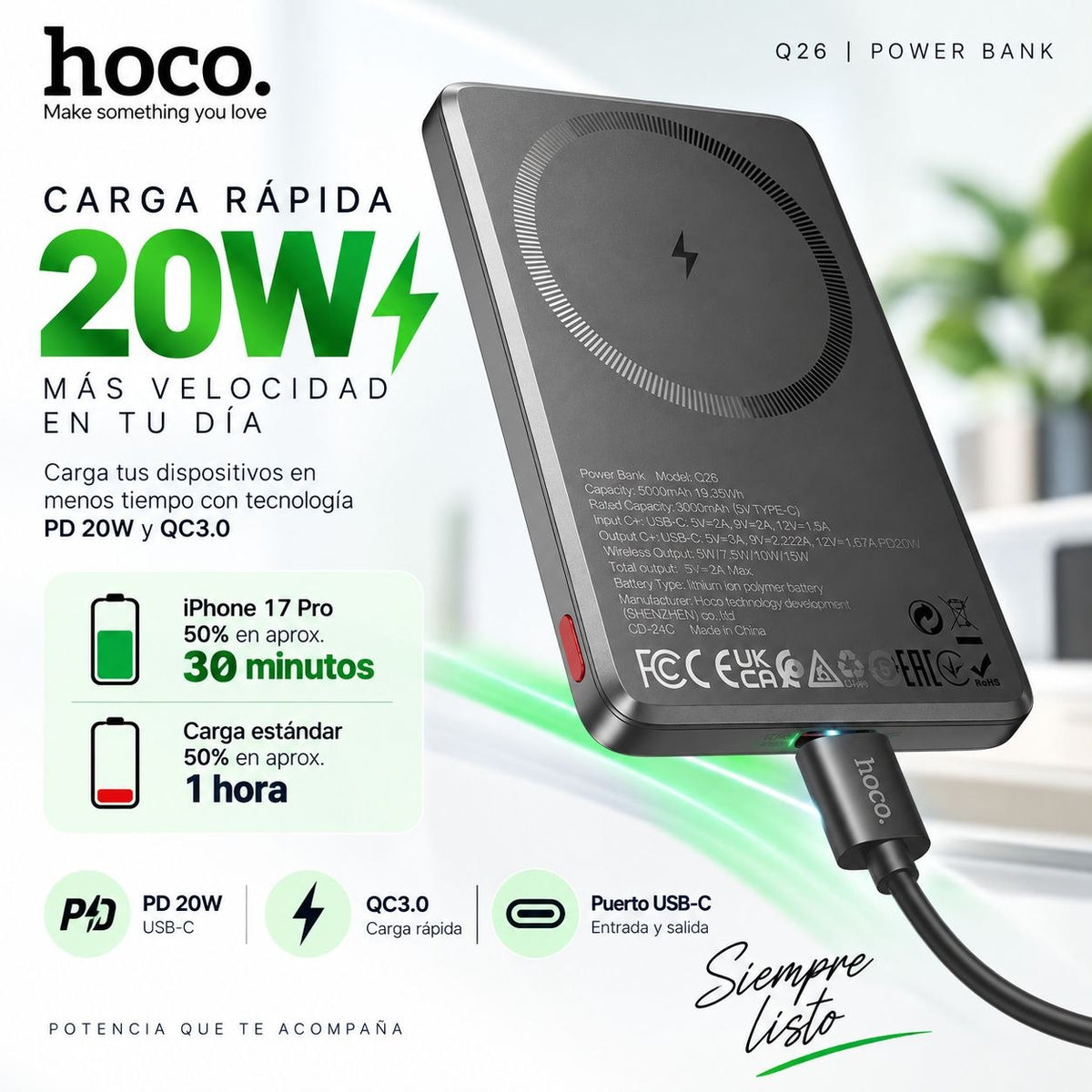 HOCO Q26 de 5000 mAh Carga rápida Magsafe