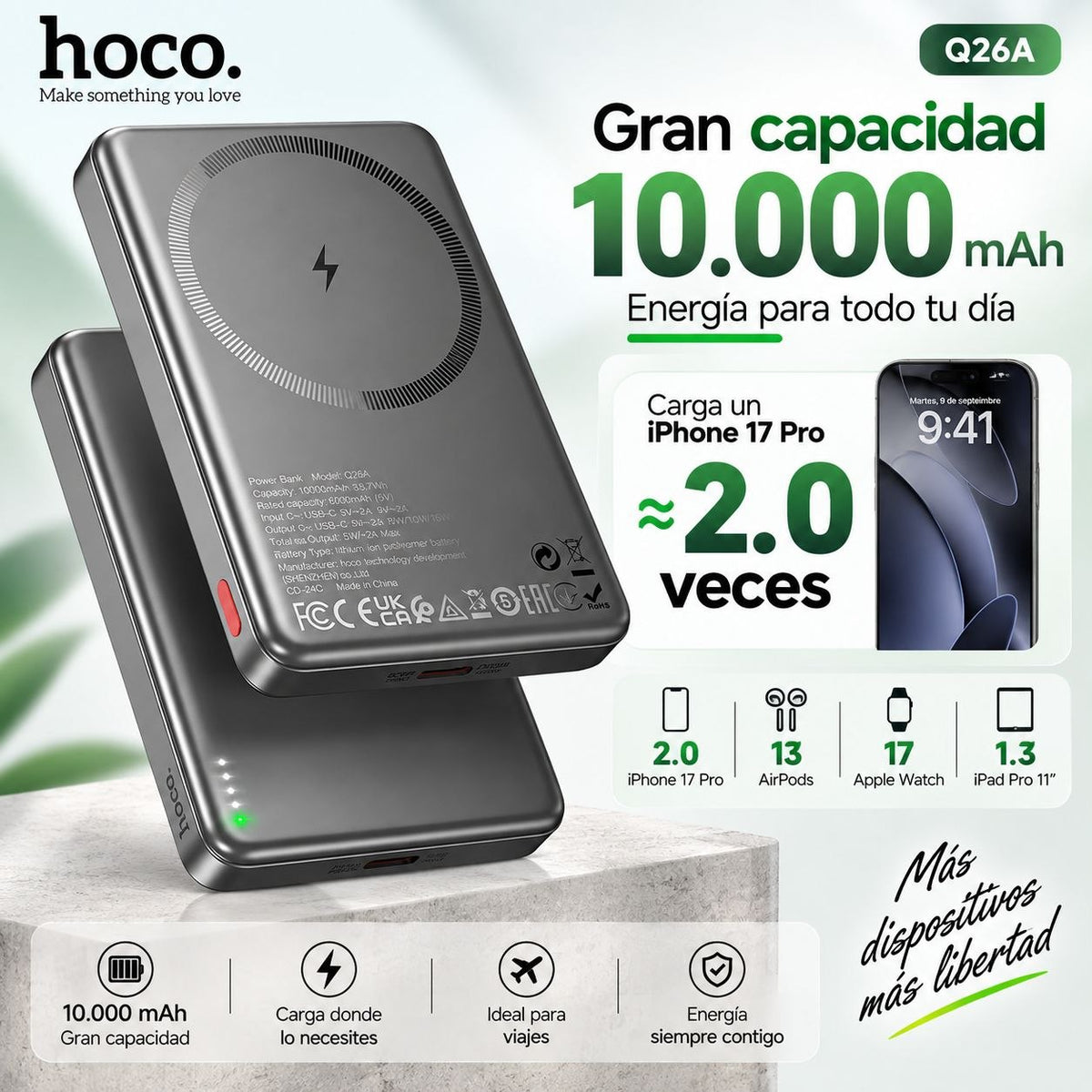 HOCO Q26A de 10000 mAh Carga rápida Magsafe