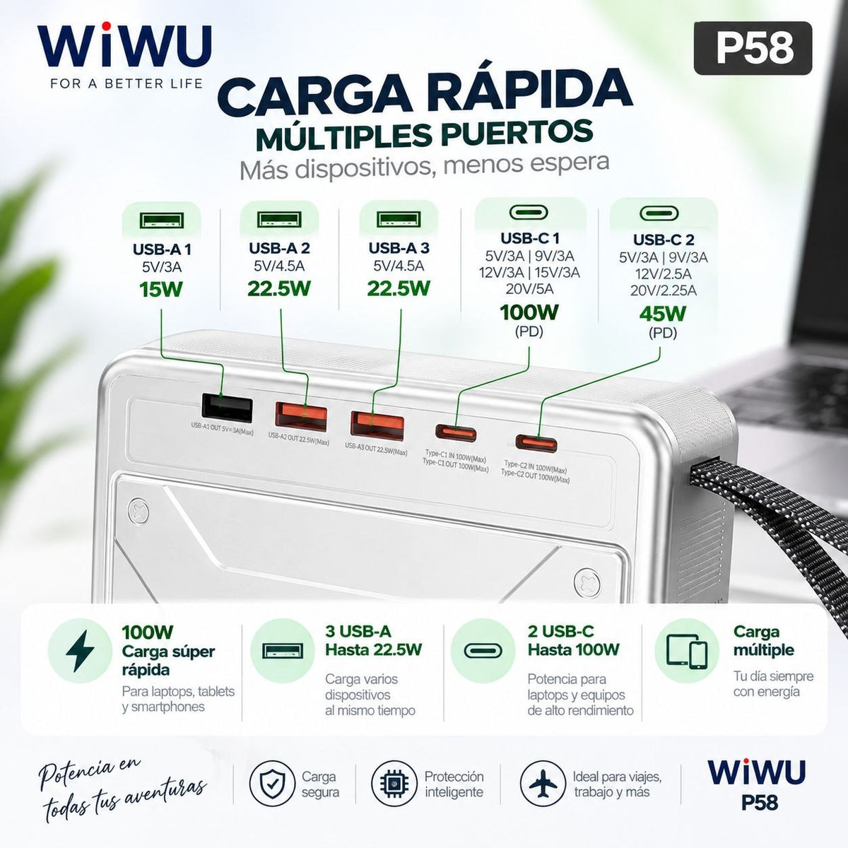 WIWU Wi-P58 de 60000 mAh Carga rápida 100 Watts