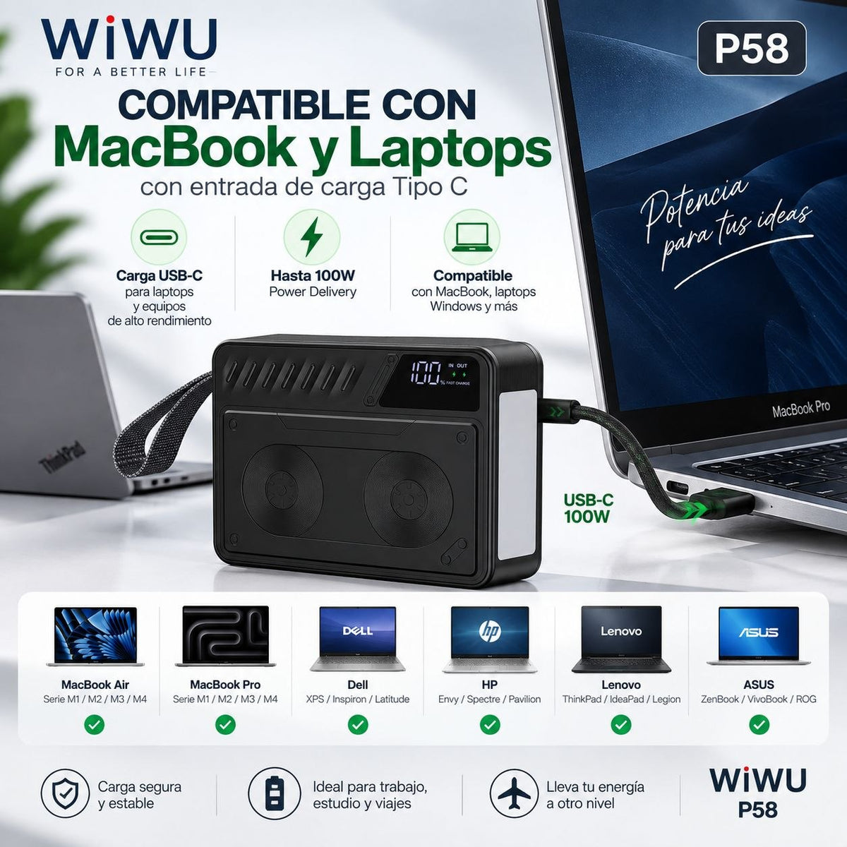 WIWU Wi-P58 de 60000 mAh Carga rápida 100 Watts