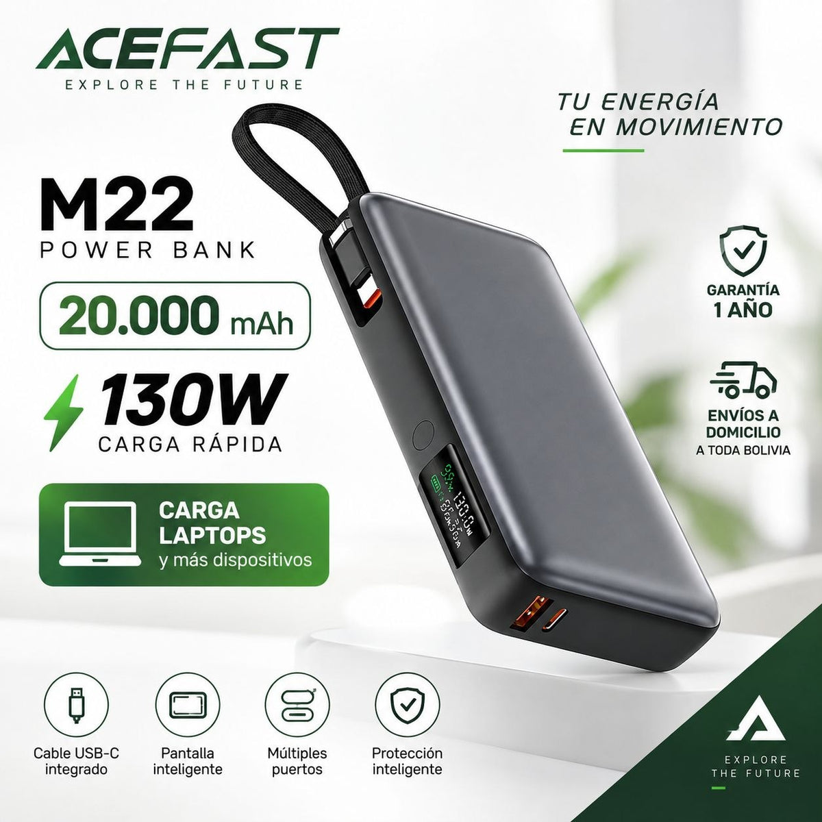 ACEFAST M22 de 20000 mAh Carga Rápida 130W