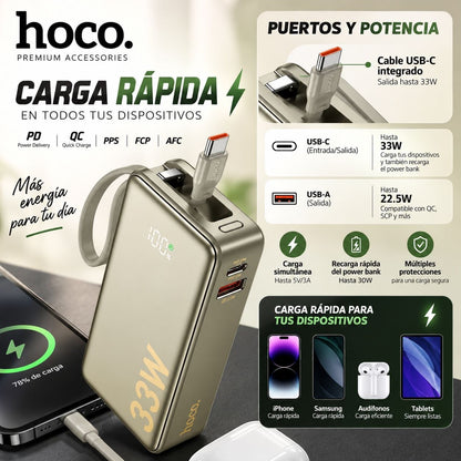 HOCO Q27A de 10000 mAh Carga Rápida con Cable
