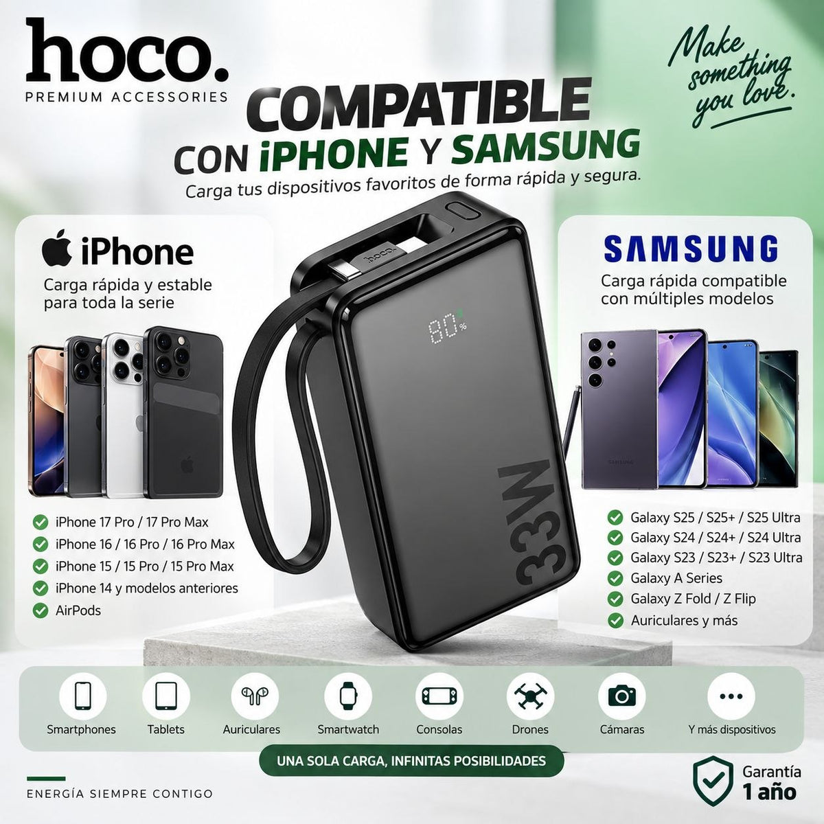 HOCO Q27A de 10000 mAh Carga Rápida con Cable