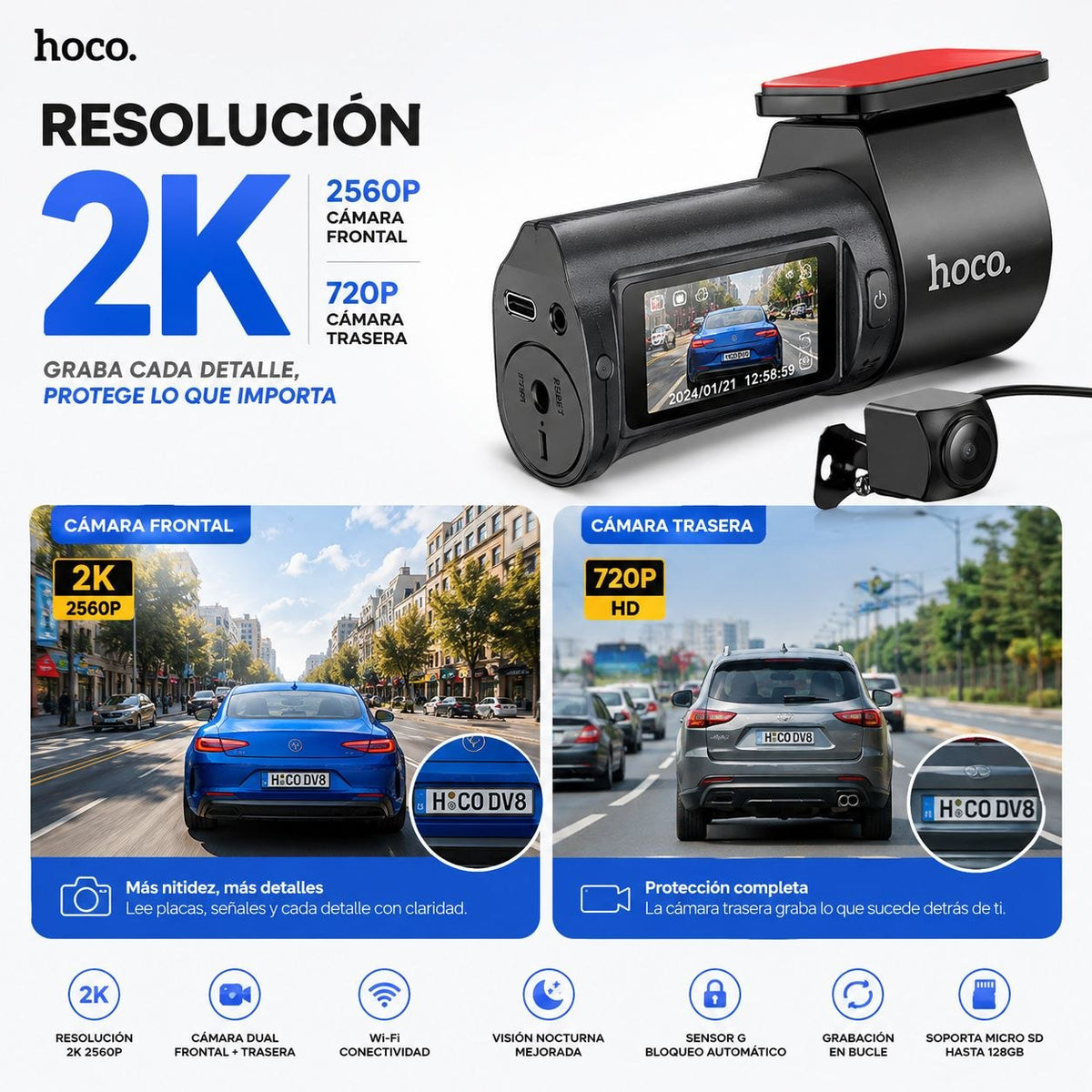HOCO DV8  Grabadoras para vehículo con pantalla