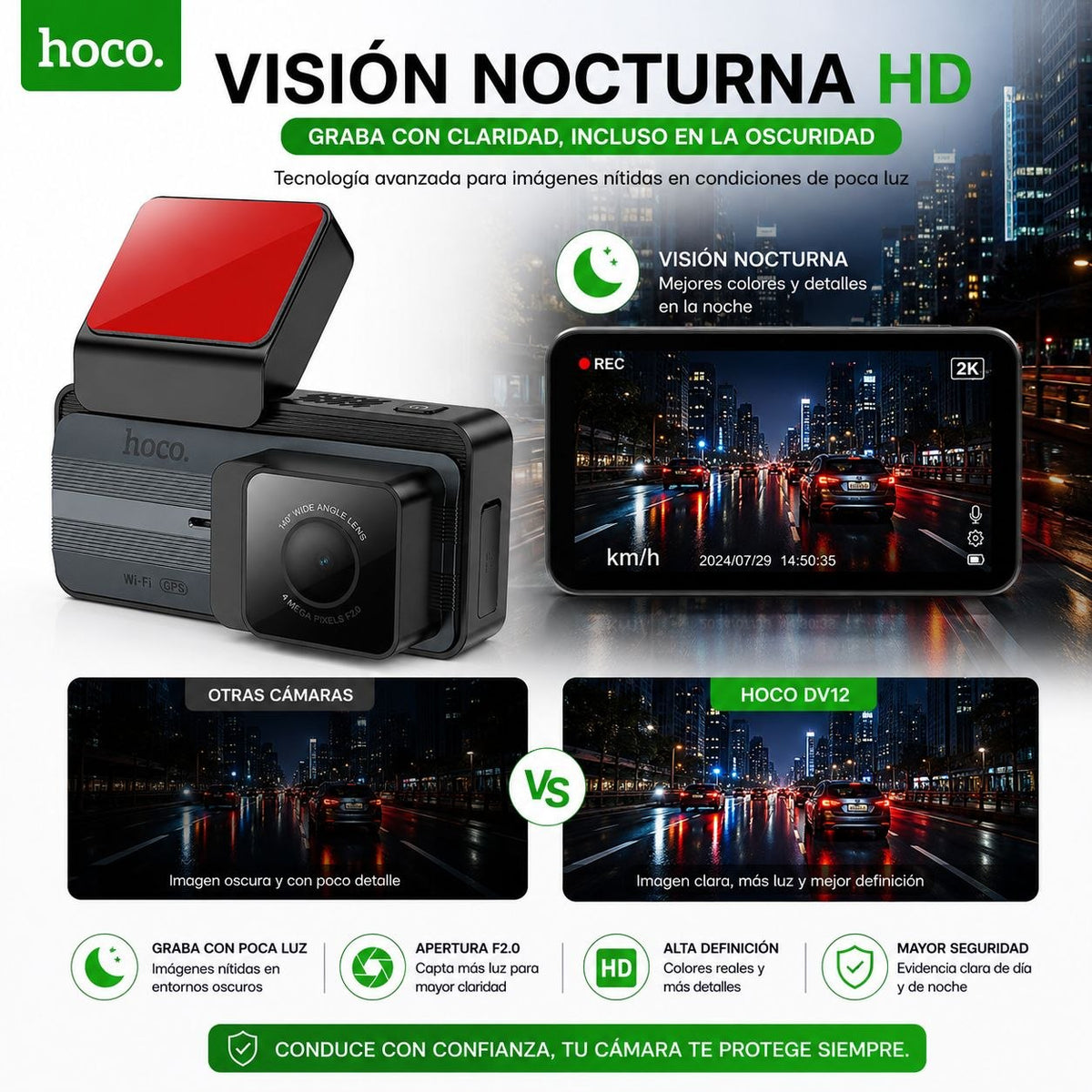 HOCO DV12  Grabadoras para vehículo con pantalla GPS