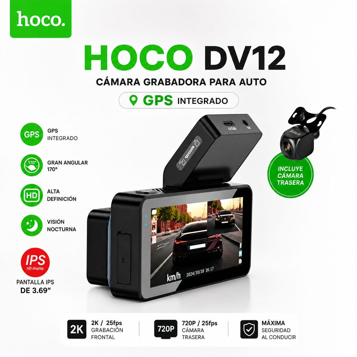HOCO DV12  Grabadoras para vehículo con pantalla GPS