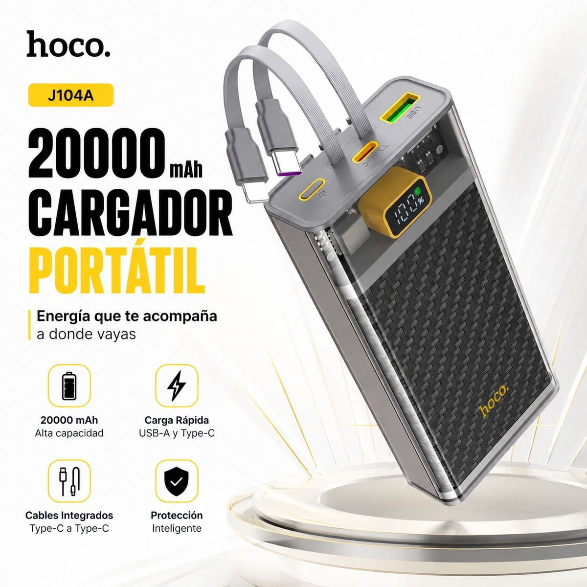 HOCO J104A de 20000 mAh Carga rápida con cable