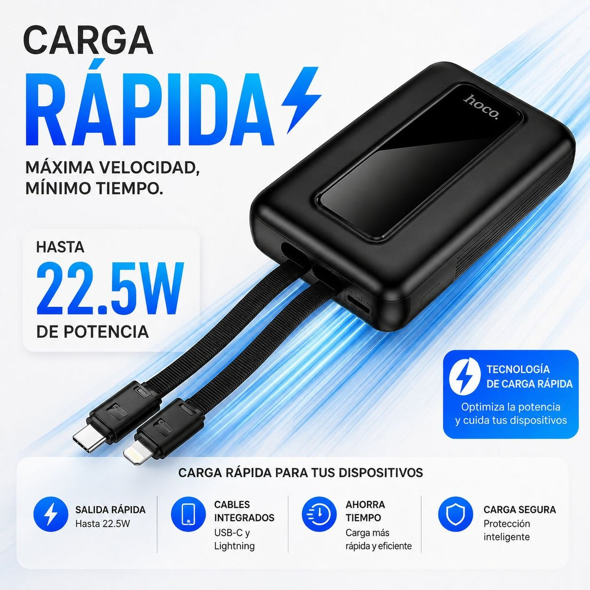 HOCO J162A de 20000 mAh Carga Rápida con Cable