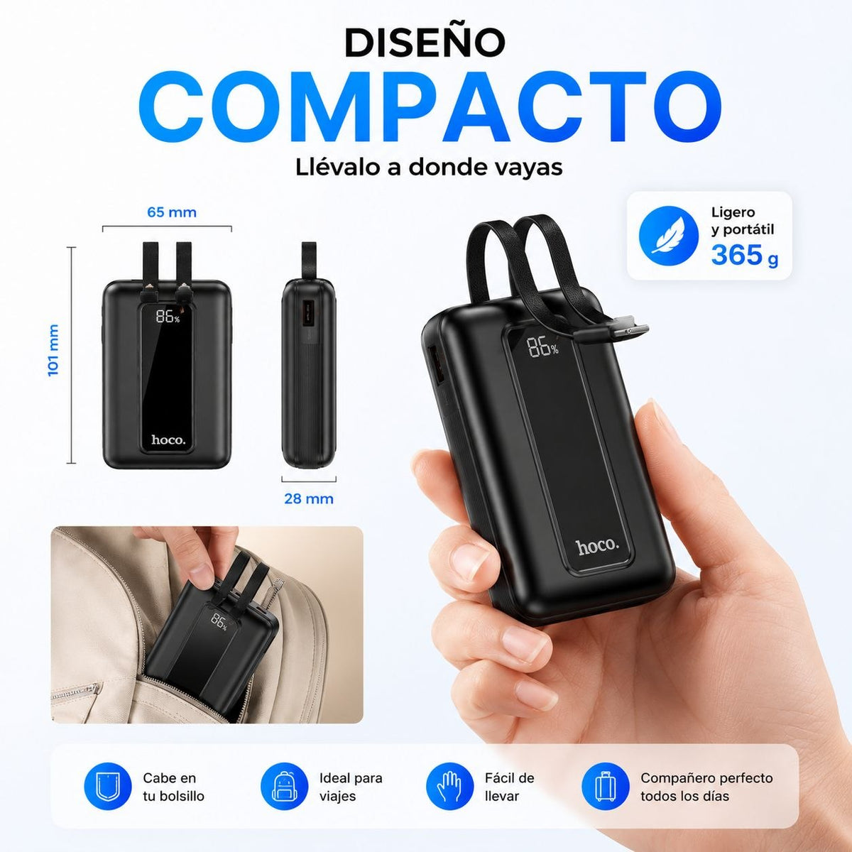 HOCO J162A de 20000 mAh Carga Rápida con Cable