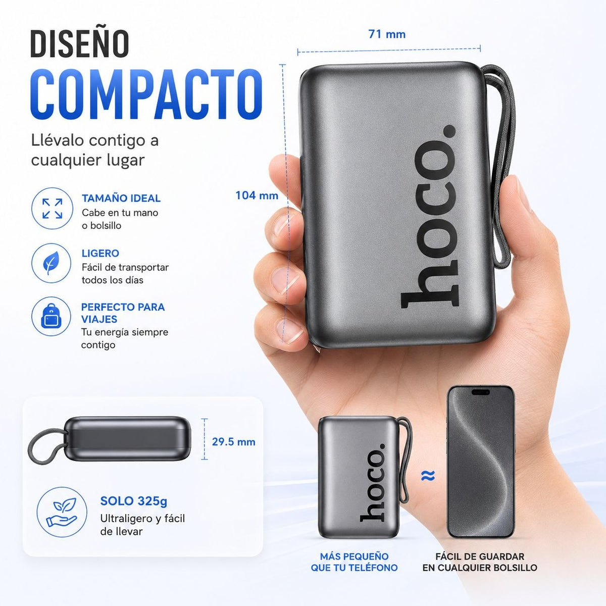 HOCO Q39 de 20000 mAh Carga Rápida con Cable