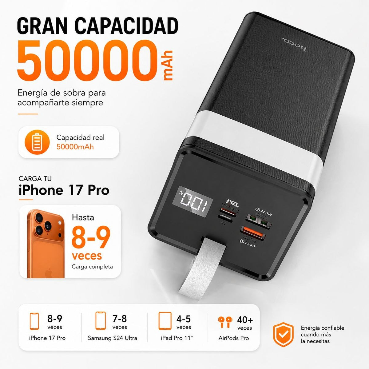 HOCO J86A de 50000 mAh Carga Rapida