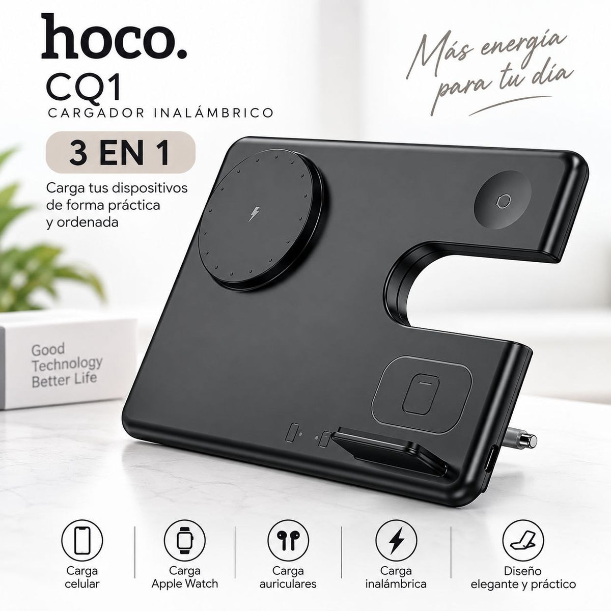 HOCO CQ1 Base inalámbrica 3en1 para iPhone