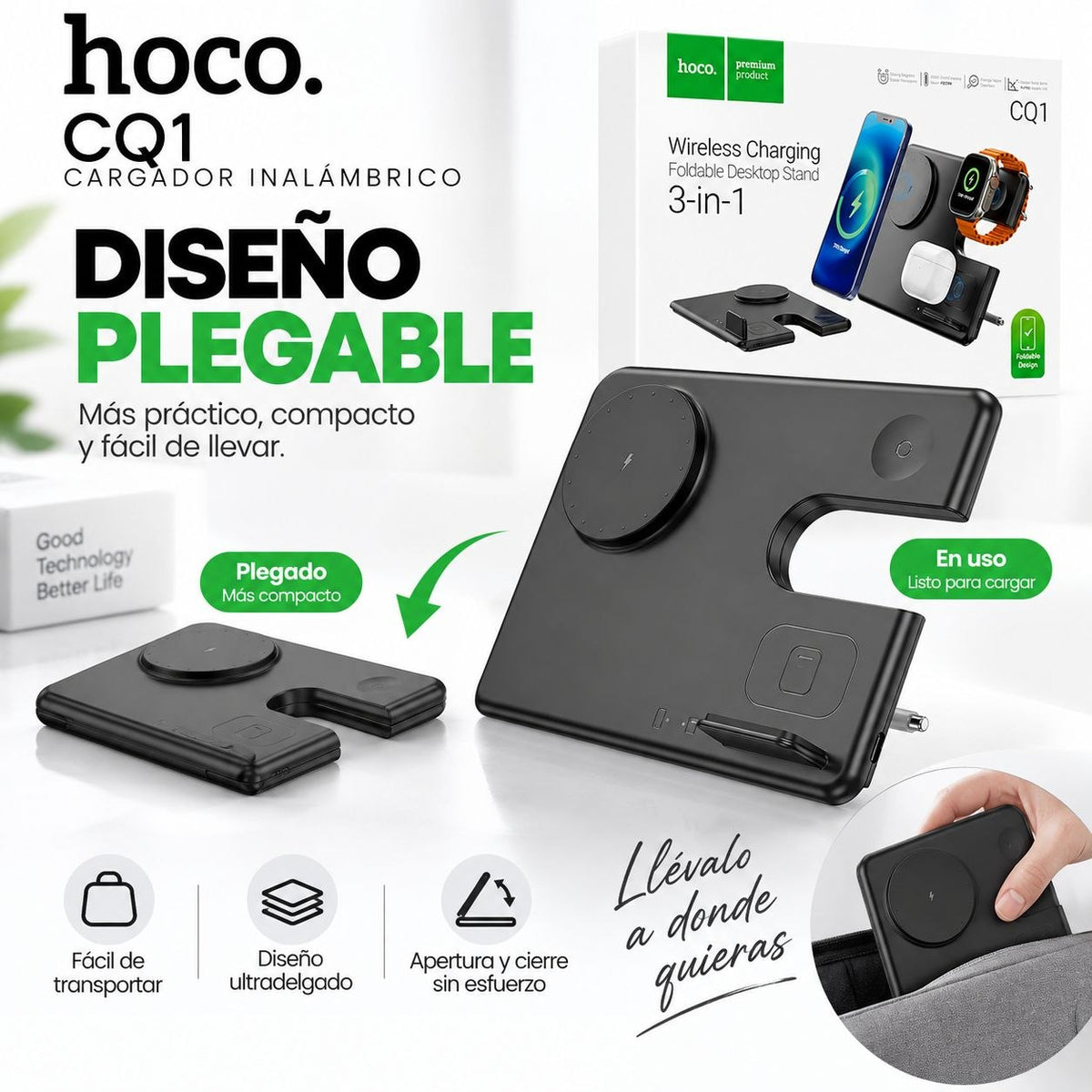 HOCO CQ1 Base inalámbrica 3en1 para iPhone