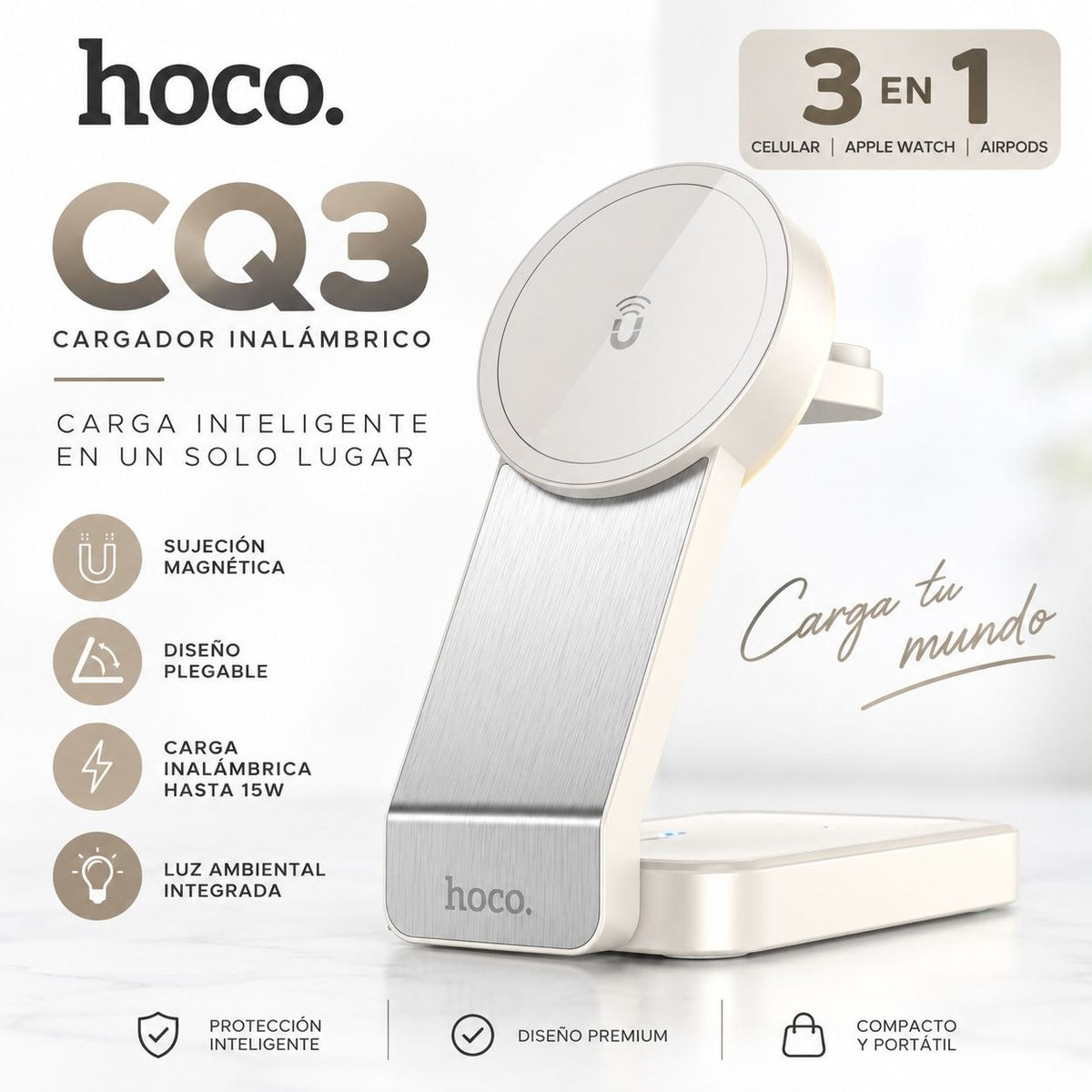 HOCO CQ3 Base inalámbrica 3en1 para iPhone