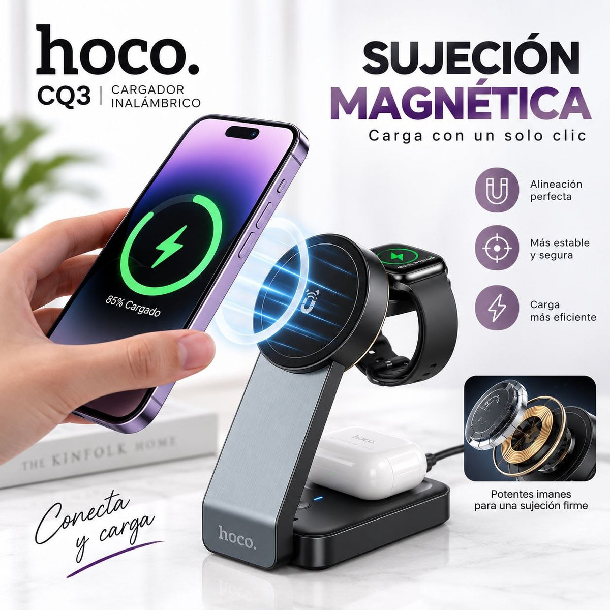 HOCO CQ3 Base inalámbrica 3en1 para iPhone