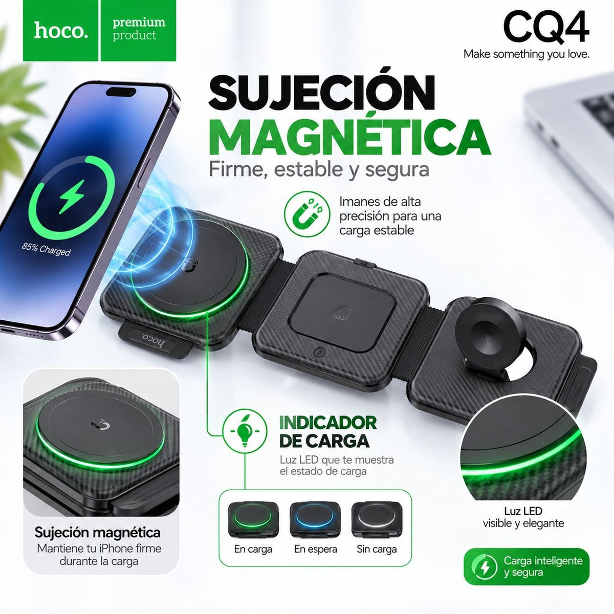 HOCO CQ4 Base inalámbrica 3en1 para iPhone