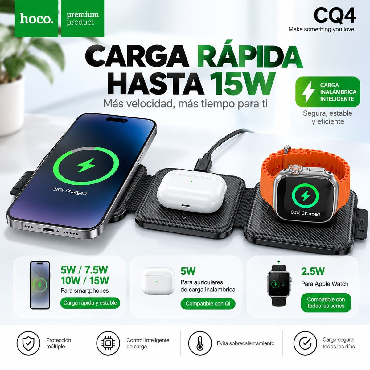 HOCO CQ4 Base inalámbrica 3en1 para iPhone