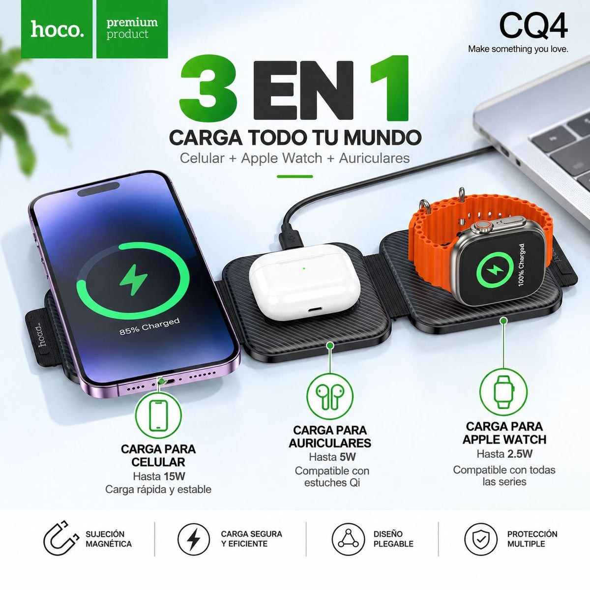 HOCO CQ4 Base inalámbrica 3en1 para iPhone