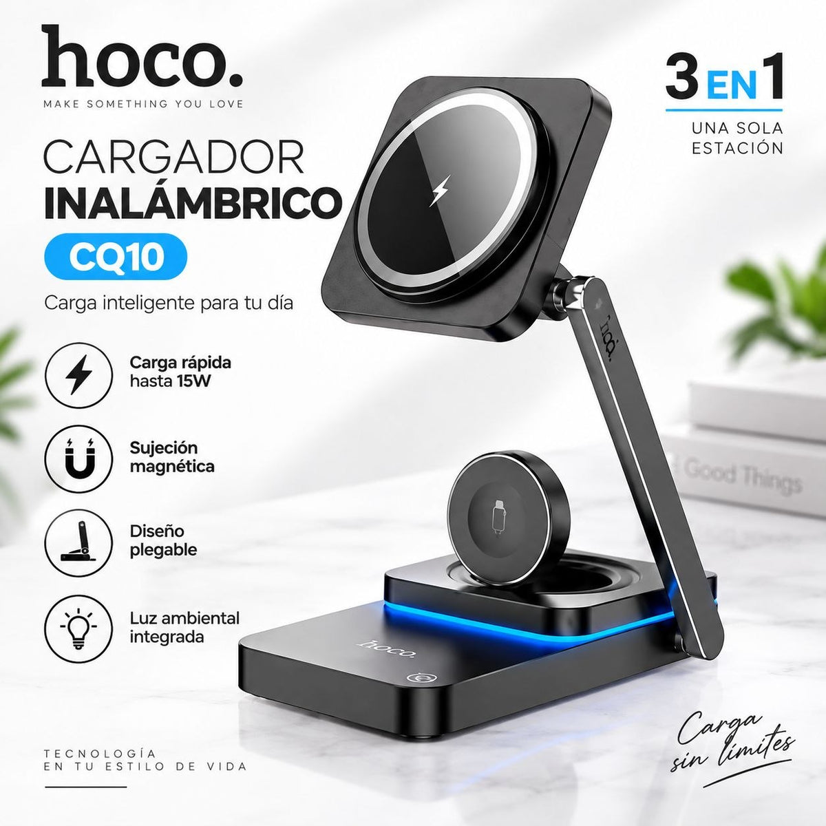 HOCO CQ10 Base inalámbrica 3en1 para iPhone