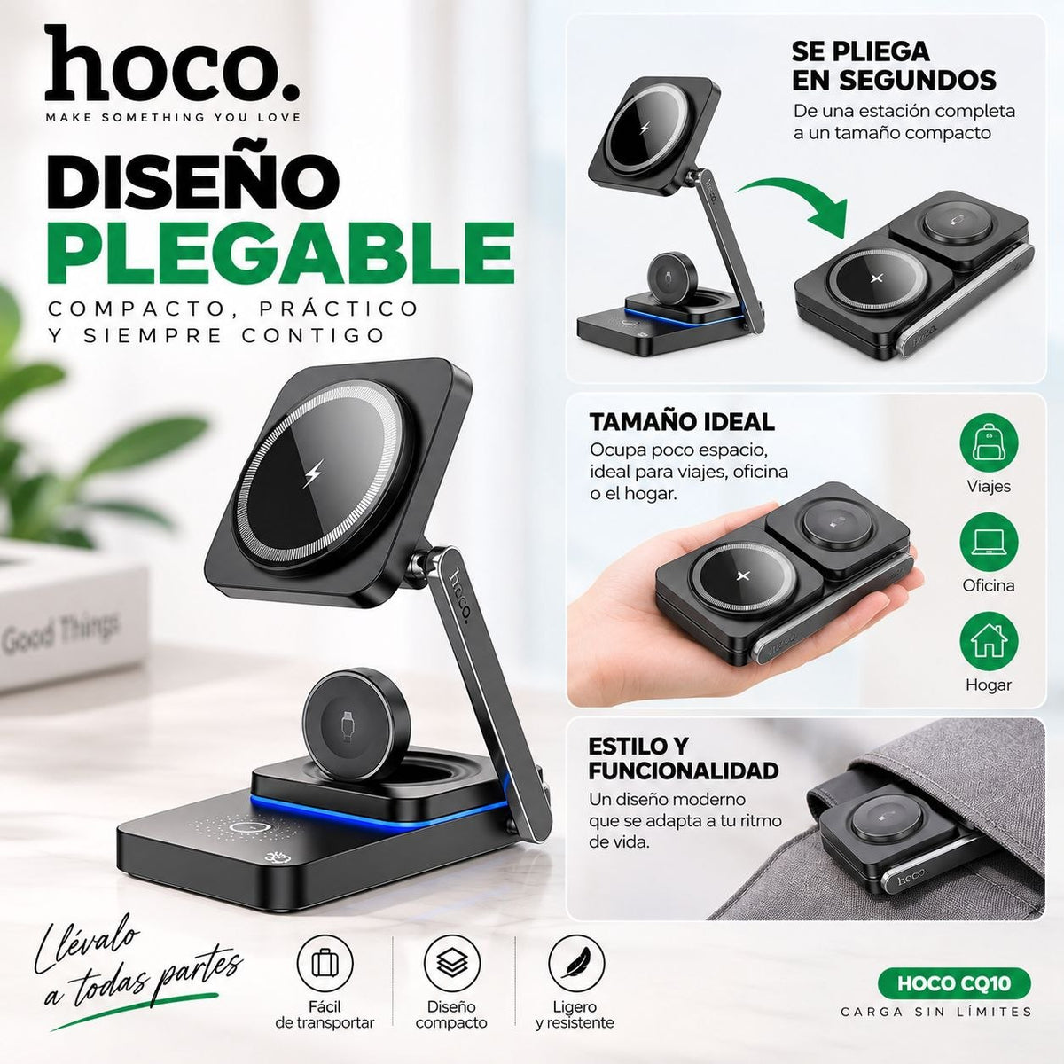 HOCO CQ10 Base inalámbrica 3en1 para iPhone